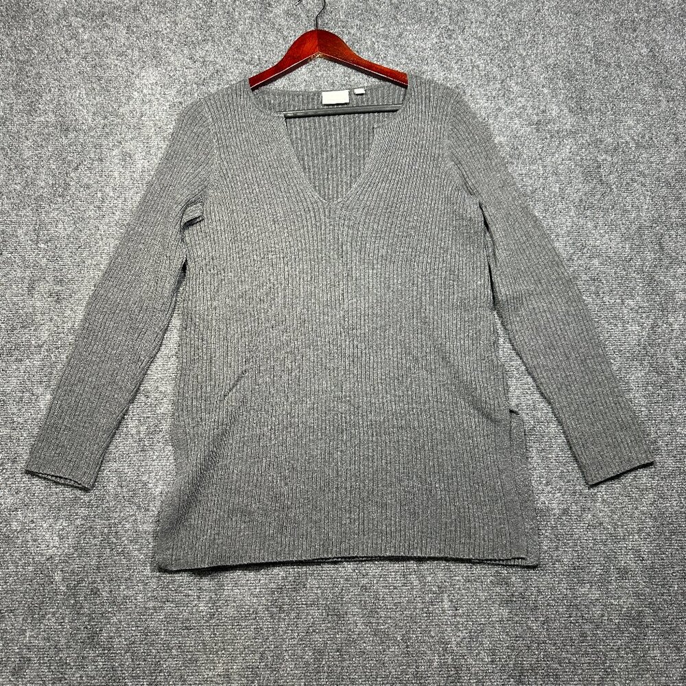Anthropologie Ett Twa Sweater Womens Small Gray Cable Knit V Neck Split Hem